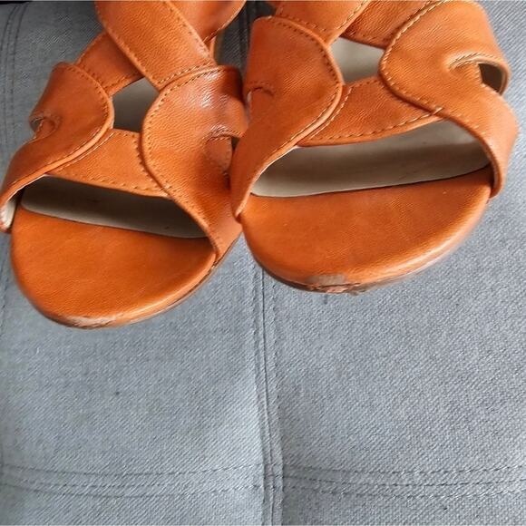 Nine West Orange Wedge Sandals Size 8 Open Toe High Heel Summer Shoes - Picture 9 of 9